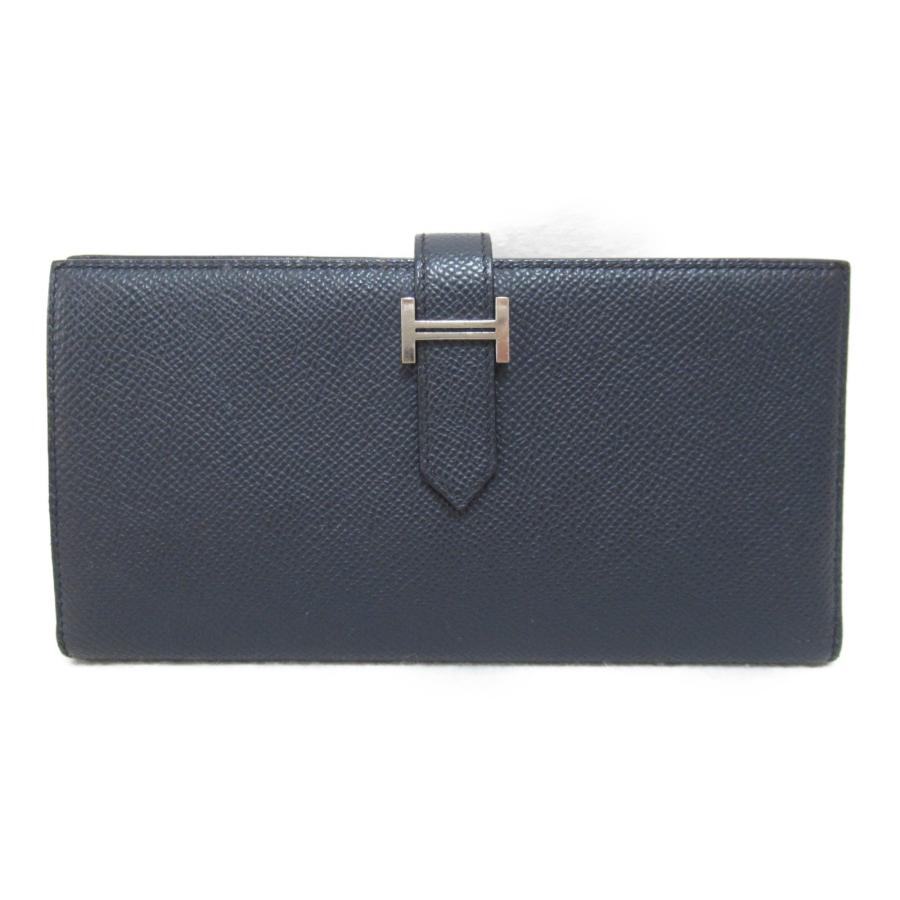 エルメス HERMES 二つ折り財布 レザー ネイビー系