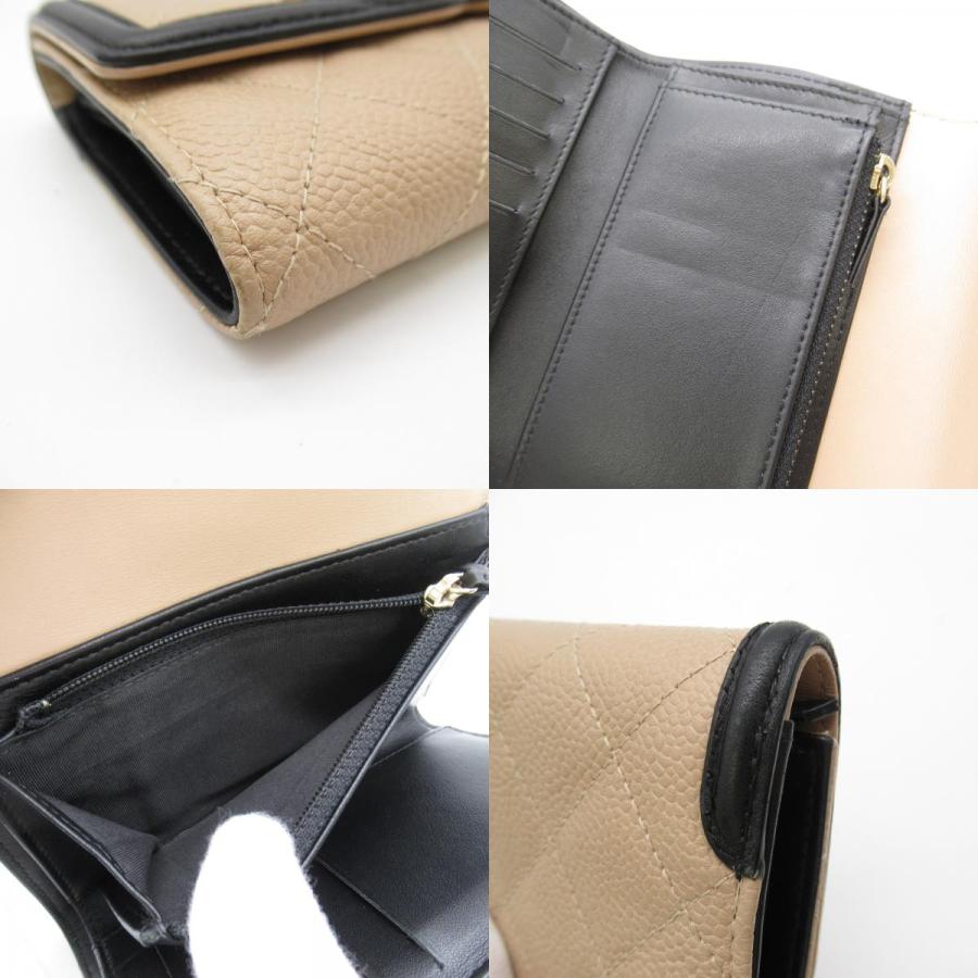 CHANEL シャネル 三つ折り財布 ベージュ系 キャビアスキン(グレ CHANEL シャネル 三つ折り財布 ベージュ系 キャビアスキン(グレ