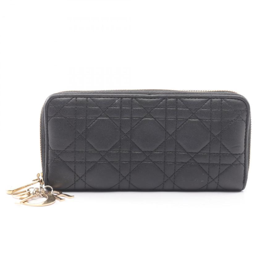 美品✨Dior レディディオール カナージュ 財布 ラウンドジップ パテント 黒 クリスチャンディオール レディディオール カナージュ ブランドオフ