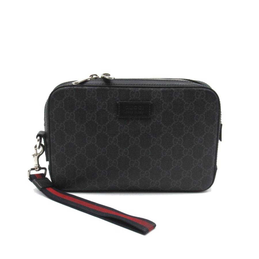 GUCCI セカンドバッグクラッチバッグGGキャンバスブラックレザー