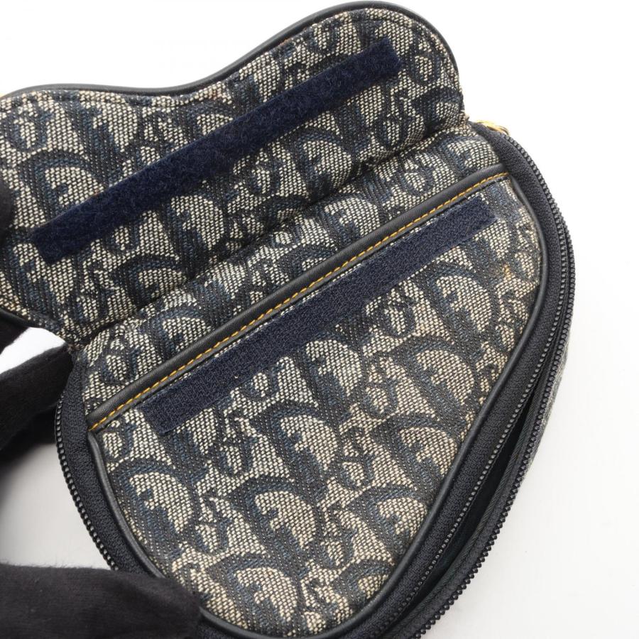 Dior ネイビー グレー キャンバス トロッター サドル ポーチ クリスチャンディオール トロッター サドル ブランドオフ Christian