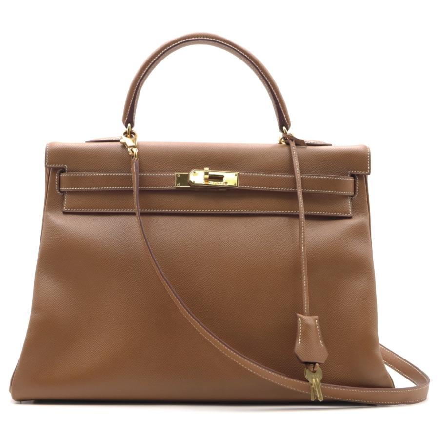 HERMES エルメス ケリー35 カデナ無 ゴールド ブラウン系 ゴールド金具  