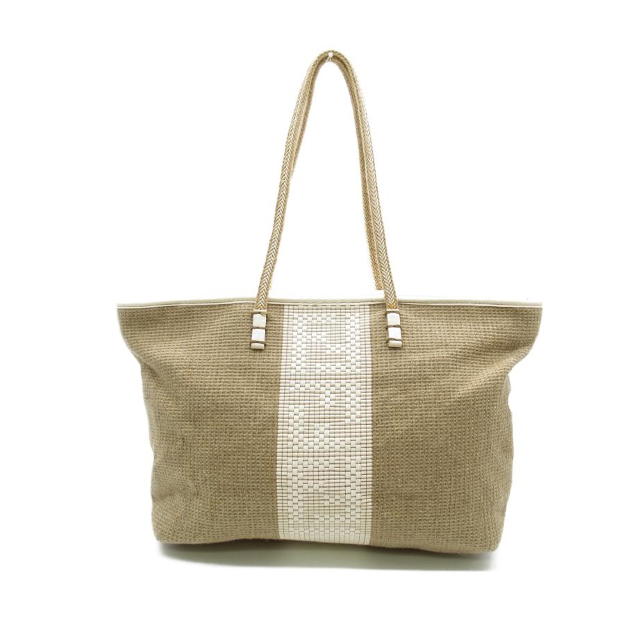FENDI フェンディ トートバッグ ベージュ系 レザー リネン 中古 