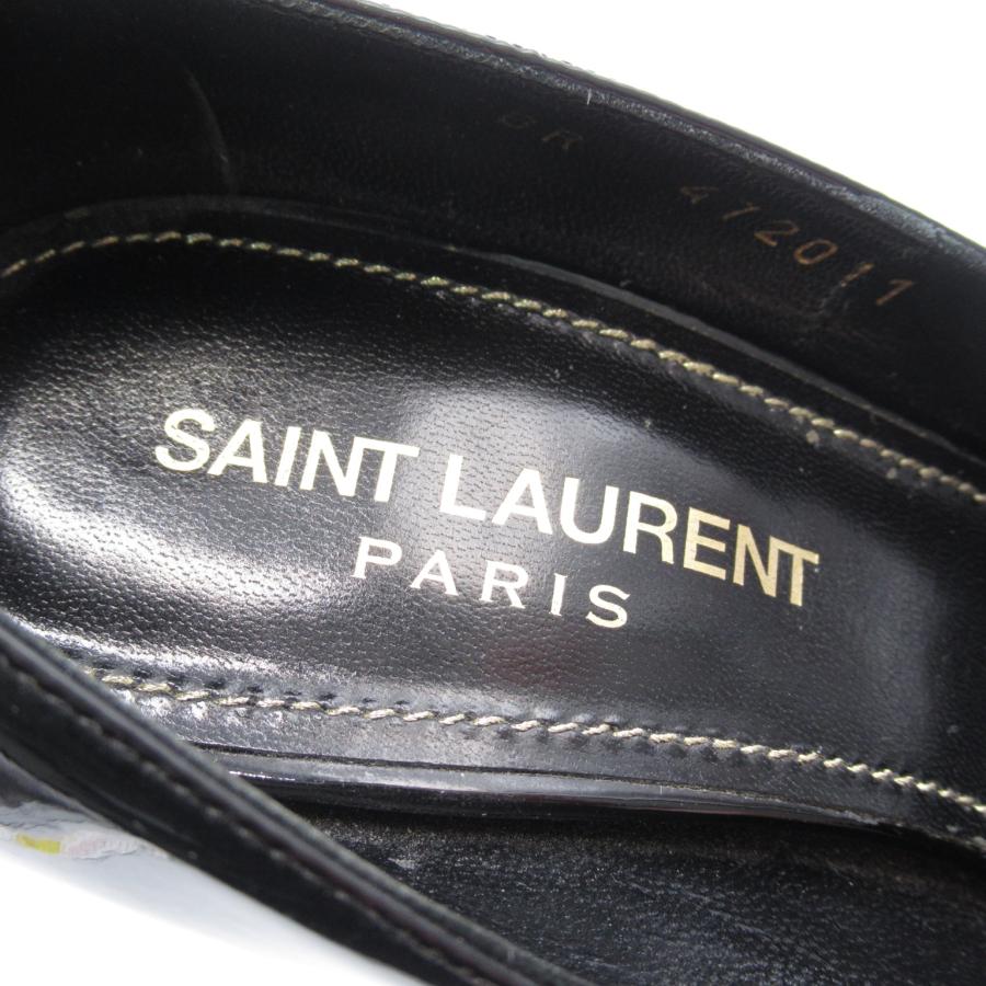 YVES SAINT LAURENT イヴ・サンローラン パンプス ロゴマークヒール ブラック系 エナメル  中古 レディース｜brandoff｜06