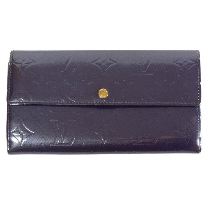 ルイヴィトン 長財布 LOUIS VUITTON 破格本物 ヴェルニ ポシェットポルトモネクレディ アンディゴ ブルー 中古 売れ筋 ポイント２倍  送料無料