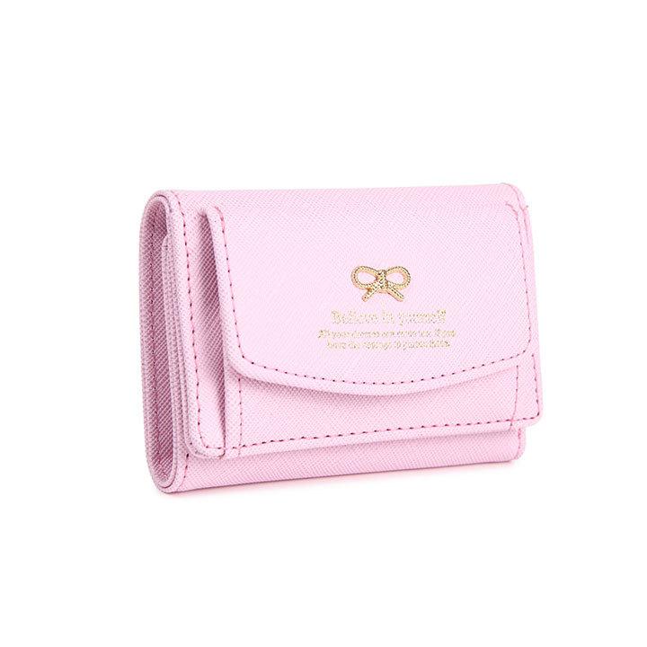リボンチャーム ミニ財布 おしゃれ かわいい コンパクト ピンク ミニ レディース 大容量 小銭入れ 折りたたみ 撥