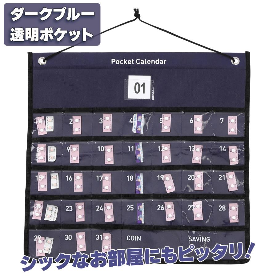 お薬カレンダー ポケット 1ヶ月 壁掛けカレンダー 毎日ずっと使える
