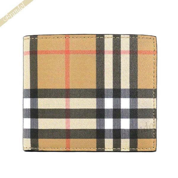 人気ブランドの 倍倍ストア対象 バーバリー Burberry メンズ 二つ折り財布 ヴィンテージチェック 札入れ ベージュ系