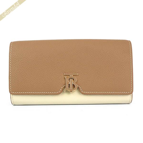 バーバリー BURBERRY 長財布 レディース バイカラー ロゴ レザー ベージュ系 アイボリー 8059622