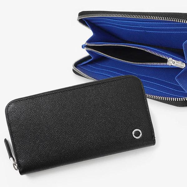 極美✨ブルガリ 長財布 ラウンドファスナー サークルロゴ レザー ブラック 青 BVLGARI（ブルガリ） 財布 ラウンドファスナー 長財布 ブルガリ