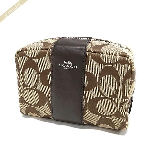 女性に人気 コスメポーチ スクエア キャンバス シグネチャー ポーチ Coach コーチ プレゼント ギフト トラベルポーチ 化粧ポーチ コーチ ベージュ ブラウン Skhma バッグ