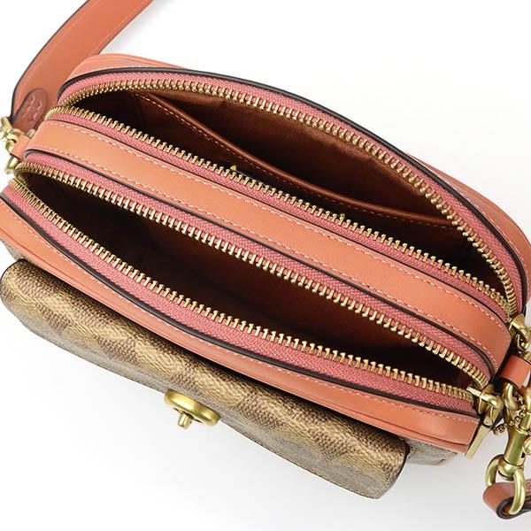 【美品】コーチ アクセサリーポーチ ショルダーバッグ ピンク シグネチャー 美品 COACH コーチ シグネチャー キャンバス×レザー ワン