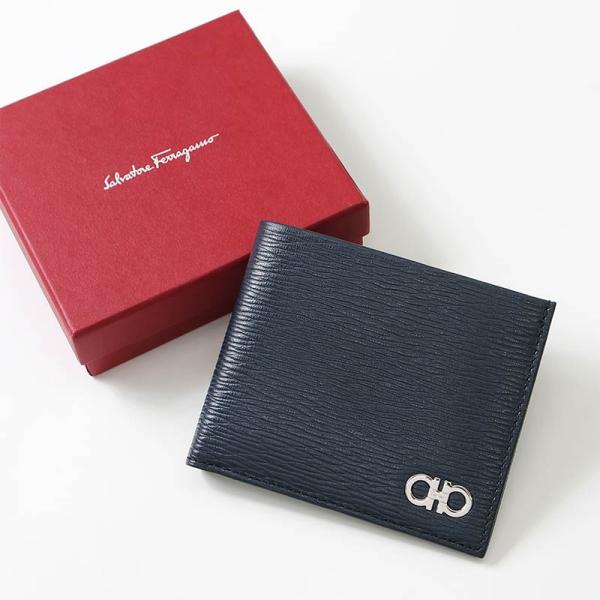 フェラガモ Ferragamo 二つ折り財布 メンズ カーフレザー ネイビー 66A063CALF DO/NE---744-850