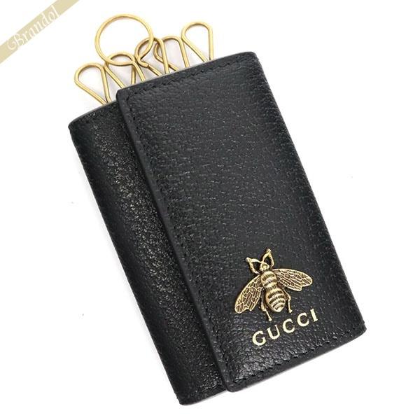 半額販売 P2倍 クーポン配布 グッチ Gucci キーケース メンズ レディース アニマリエ メタル ビー レザー ブラック 5236 Djt 1000 アウトレット 値段 Gaains Com