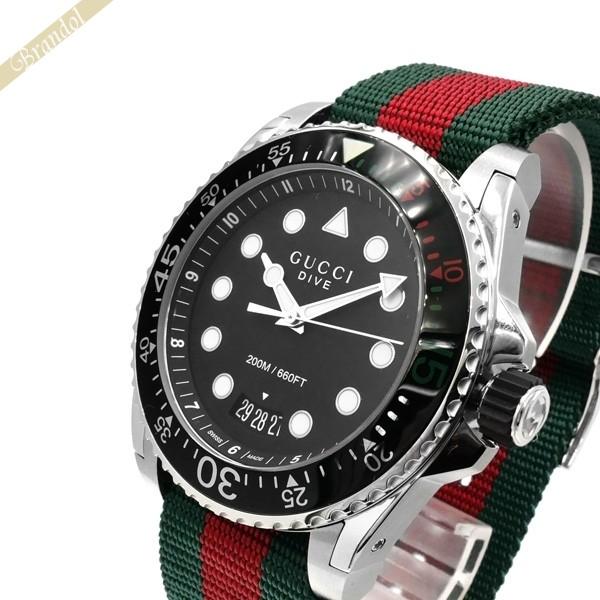【お得】 《店内全品_P3倍》グッチ GUCCI メンズ 腕時計 DIVE ダイブ 45mm ブラック×グリーン×レッド YA136209A 腕時計