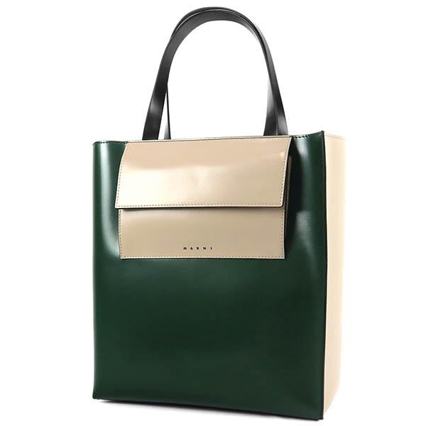 《最大23%還元》マルニ MARNI トートバッグ レディース バイカラー レザー グリーン ベージュ SHMP0055Y0 LV639 Z2N96