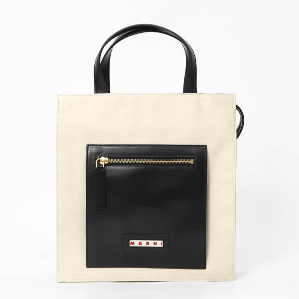 マルニ MARNI トートバッグ レディース コットン 縦型 ブラック ホワイト SHMP0068Q0 P2994 ZN015