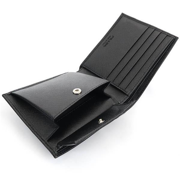 現行 プラダ 二つ折り財布 三角ロゴ ブラック サフィアーノレザー 2M0738 プラダ PRADA PRADA 二つ折り財布 2MO738 QHH 三角ロゴプレート