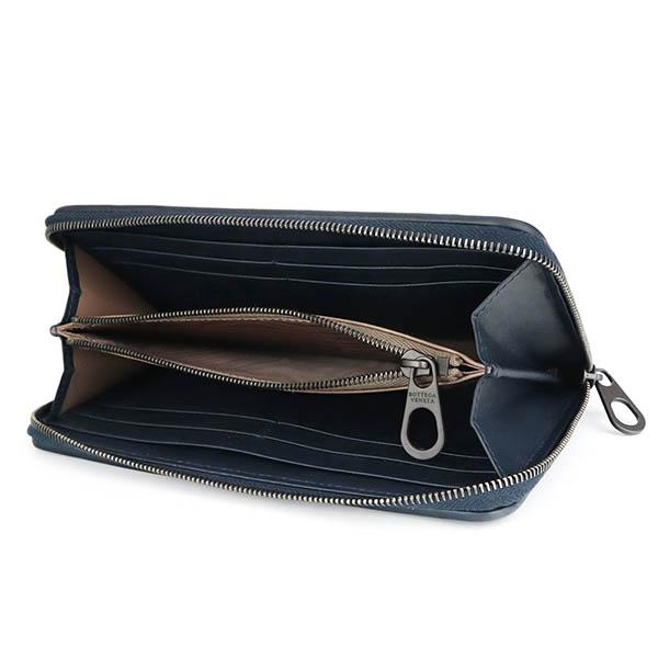 Bottega Veneta ネイビー 編み込みレザー 長財布 BOTTEGA VENETA ボッテガヴェネタ 財布 ラウンドファスナー長