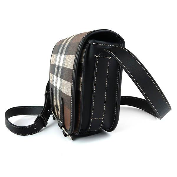 バーバリー ショルダーバッグ レザー×PVC ノバチェック 黒×グレー BURBERRY バーバリー ショルダーバッグ レザー バケツ型 ノバ