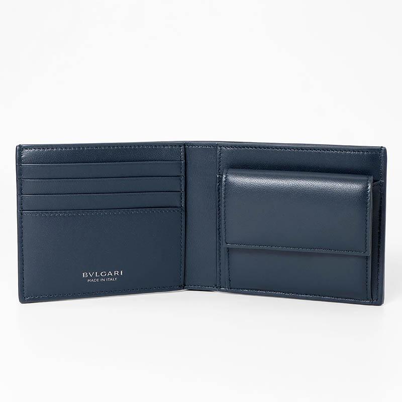 BVLGARI（ブルガリ） 二つ折り財布 ロゴ レザー ネイビー 292913 POLAP