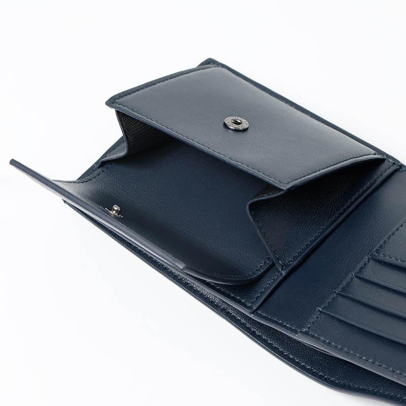 BVLGARI（ブルガリ） 二つ折り財布 ロゴ レザー ネイビー 292913 POLAP