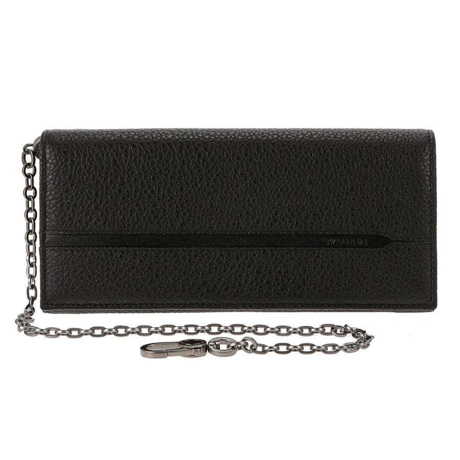 ブルガリ長財布オクトチェーンウォレットロゴエンボスレザーブラック