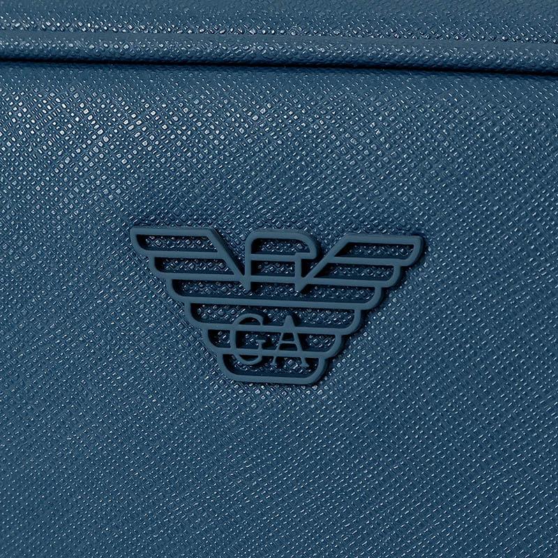 【美品】エンポリオアルマーニ メッセンジャーバッグ ロゴ総柄 フラップ ネイビー EMPORIO ARMANI エンポリオアルマーニ セカンドバッグ 箱型 ブルー系