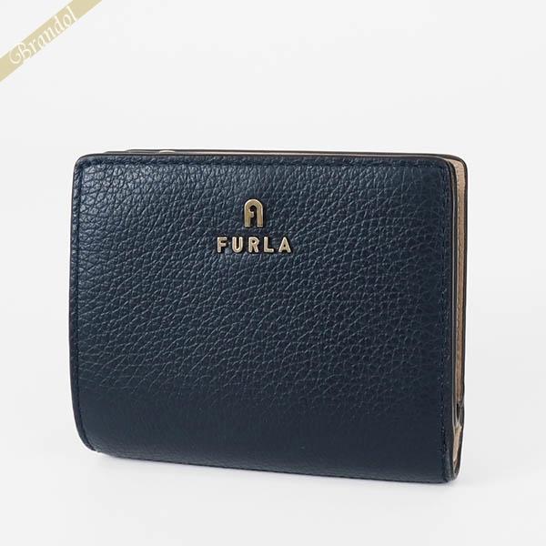 FURLA フルラ 二つ折り財布 レザー スクエア バイカラー ネイビー 