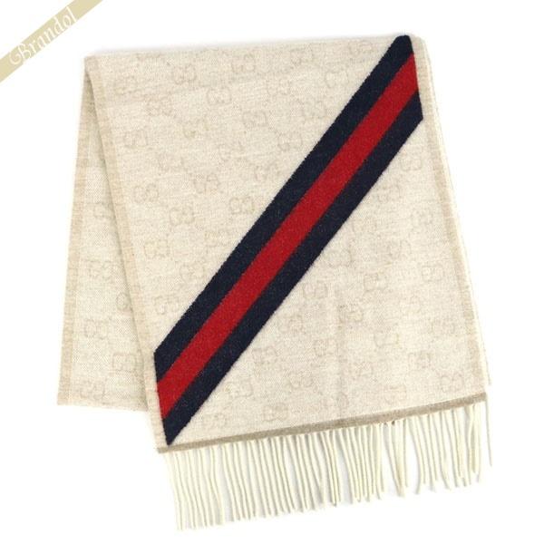 《クーポン》グッチ ストール GUCCI メンズ・レディース ウール100% GG柄 マフラー ライトベージュ 570603 3G200 9568