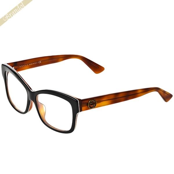 《クーポン配布》グッチ メガネフレーム GUCCI レディース スクエア型 ハチモチーフ マーブル柄 ブラウン系 GG0100OA-003 | GUCCI