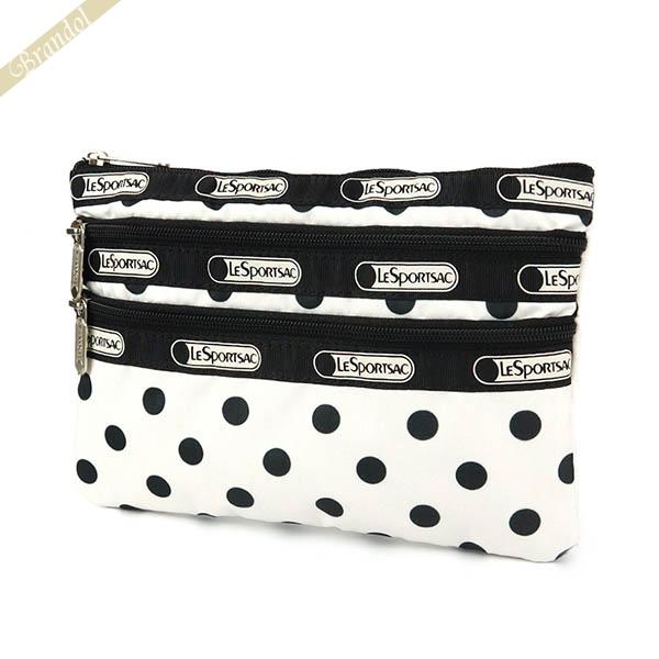 《期間限定P8倍》レスポートサック ポーチ LeSportsac 3ZIP COSMETIC 水玉 ドット ホワイト ブラック 7158