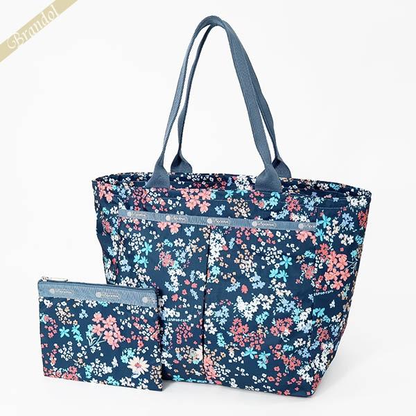 未使用級【レスポートサック】花柄フラワー レース柄 トートバッグ 総柄 ネイビー LeSportsac（レスポートサック） 《クーポン財布》レスポートサック