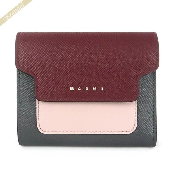 マルニ 二つ折り財布 MARNI レザー スクエアウォレット ボルドー×ライトピンク×グレー PFMO0052U8 LV520 Z437N｜brandol