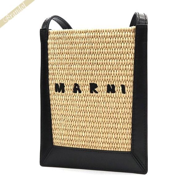 マルニ ショルダーバッグ MARNI ロゴ かごバッグ 薄型 ポシェット ブラック×ナチュラル TEMO0019Q0 P3860 Z1V62｜brandol