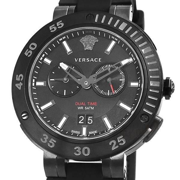《期間限定P10倍》ヴェルサーチ 腕時計 VERSACE メンズ Vエクストリーム デュアルタイム 46mm ブラック VECN00219