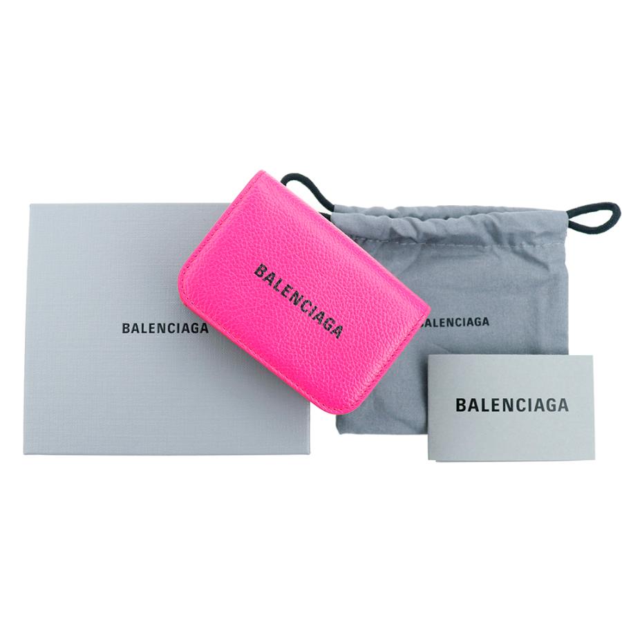 バレンシアガ 財布 三つ折り BALENCIAGA 593813 1IZI3 5660 アシッドフクシア ピンク ミニ財布 コンパクトウォレット レザー ロゴ 本革｜brandparks｜02