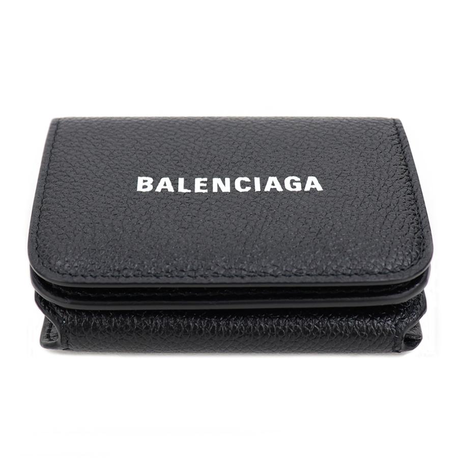 バレンシアガ 財布 三つ折り BALENCIAGA ブラック レディース メンズ ミニ財布 コンパクトウォレット レザー ロゴ 本革 ブランド 黒色  593813