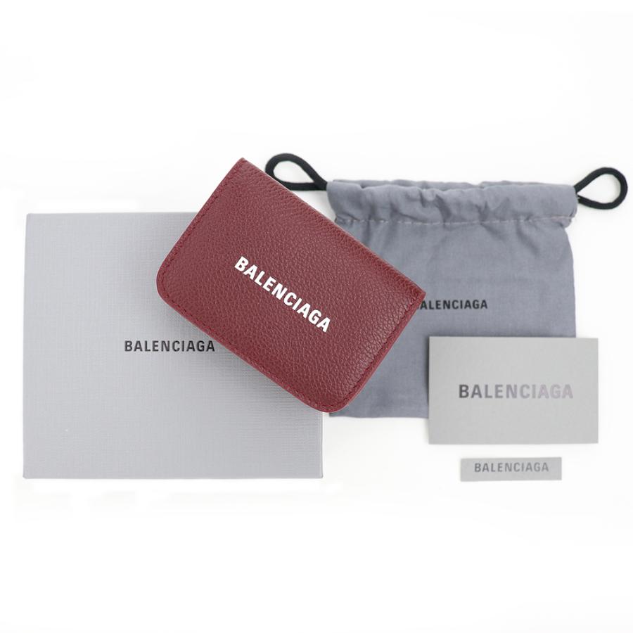 バレンシアガ 財布 三つ折り BALENCIAGA ダークレッド レディース メンズ ミニ財布 コンパクトウォレット レザー ロゴ 本革 ブランド  593813