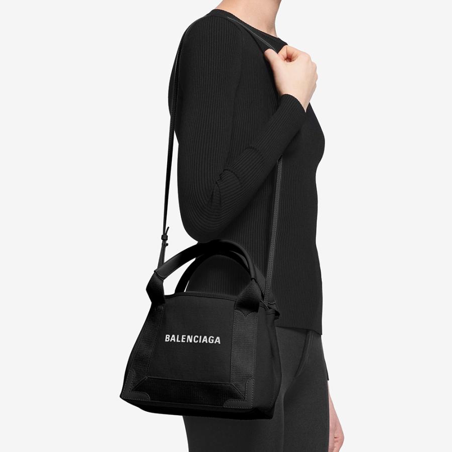 バレンシアガ バッグ ショルダーバッグ BALENCIAGA トートバッグ ネイビーカバ XS キャンバス ブラック ロゴ ポーチ付き コットン 鞄  390346