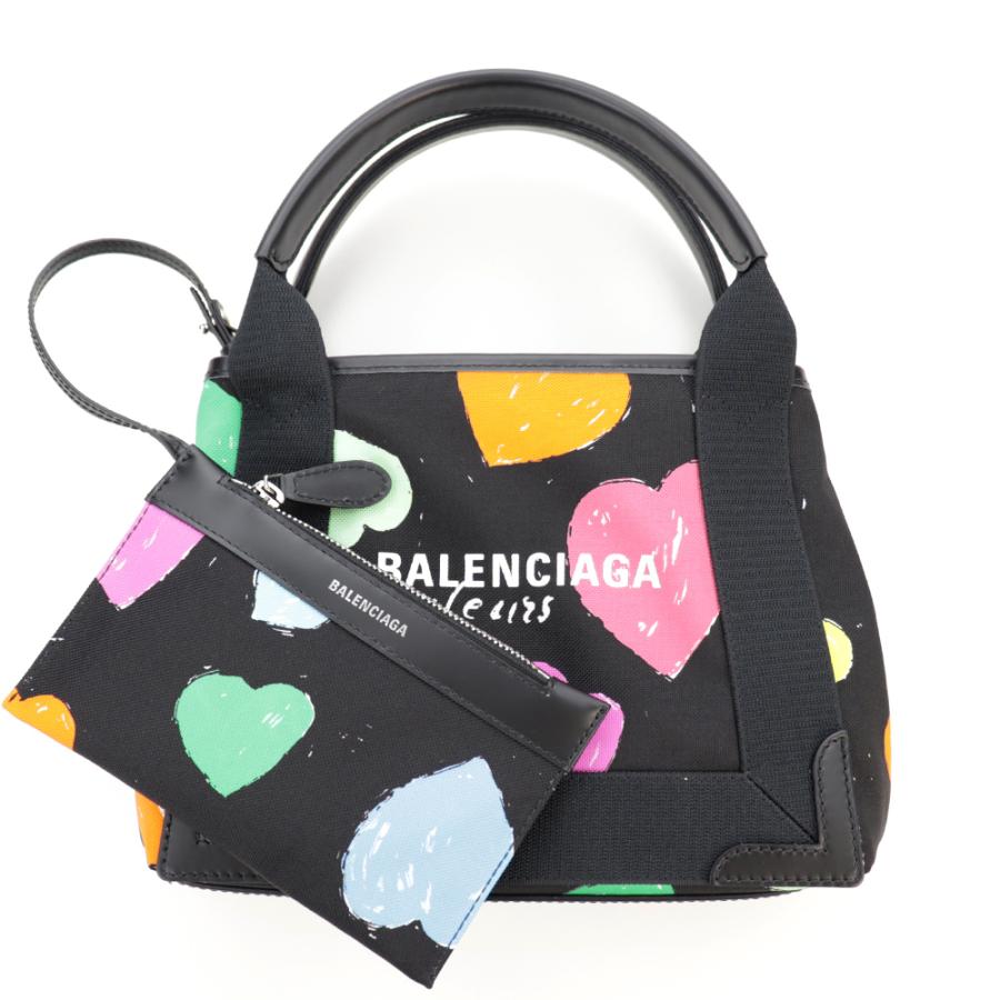 バレンシアガ バッグ ショルダーバッグ BALENCIAGA トートバッグ ネイビーカバ XS ブラック ハート ロゴ ポーチ付き レディース メンズ  390346