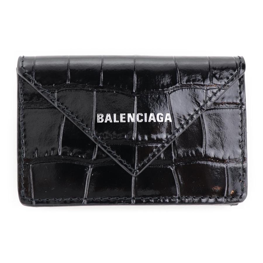 バレンシアガ 財布 三つ折り BALENCIAGA ミニ財布 ブラック クロコ型