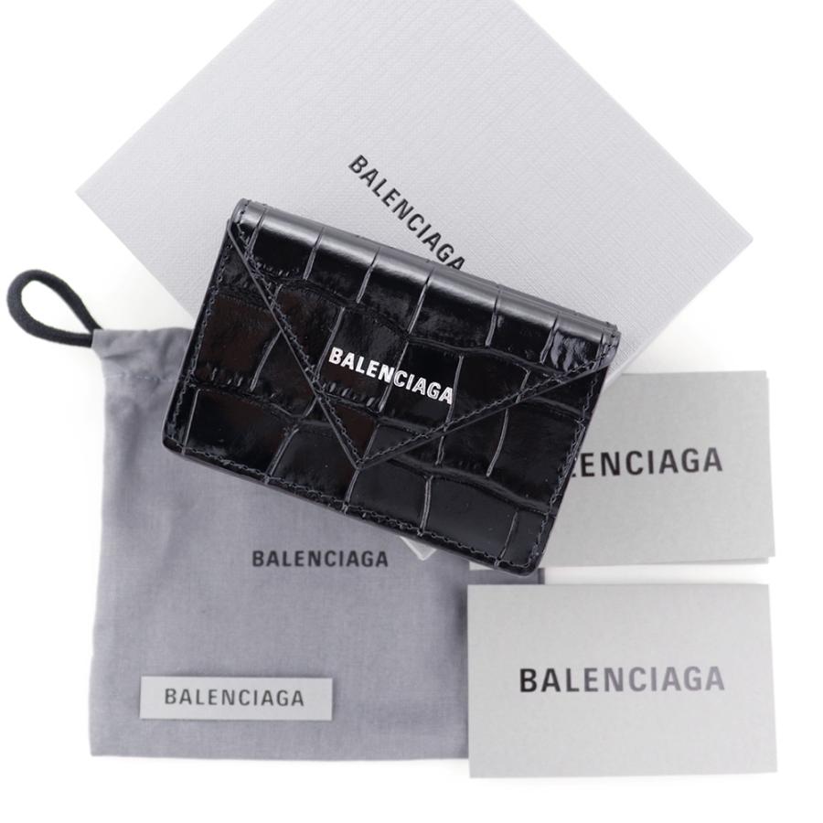 バレンシアガ 財布 三つ折り BALENCIAGA ミニ財布 ブラック クロコ型押し コンパクト スマートウォレット キャッシュレス レザー  ペーパーウォレット 391446