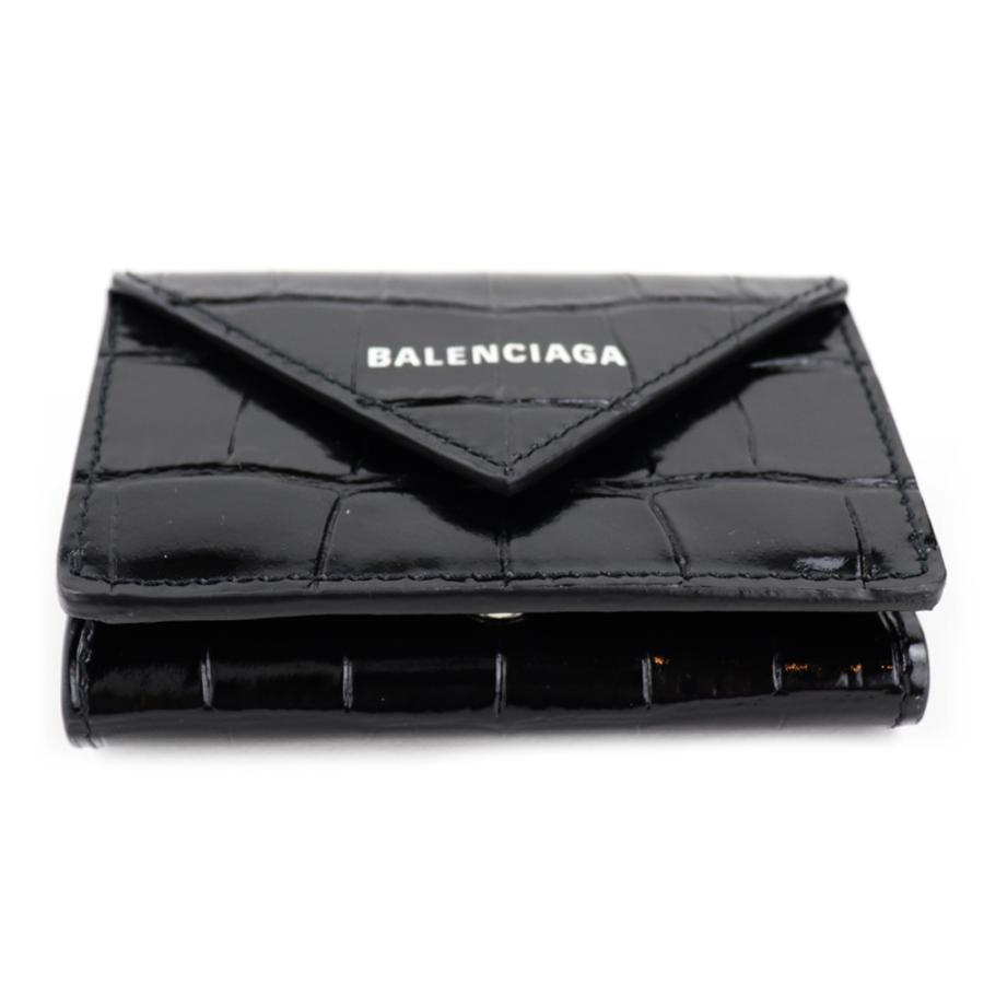 バレンシアガ 財布 三つ折り BALENCIAGA ミニ財布 ブラック クロコ型