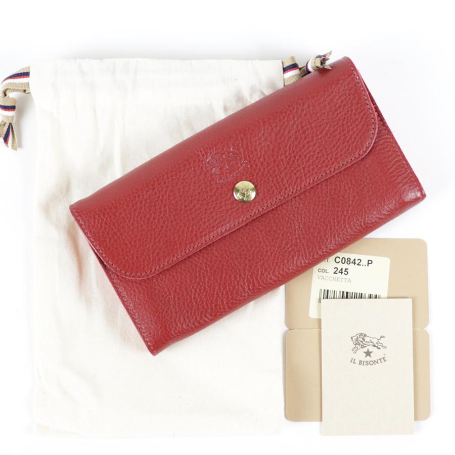 未使用　IL BISONTE イルビゾンテ　レザー二つ折り財布　レッド　袋付き IL BISONTE（イルビゾンテ） 財布 二つ折り レザー 本革 小銭入れ