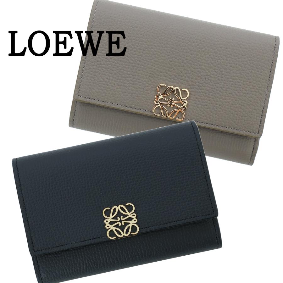 LOEWE(ロエベ) 3つ折り財布美品  アナグラム バーティカル ウォレット スモール C821S33X01 ブルー ペブルグレインカーフ LOEWE（ロエベ） 【新品同様】ロエベ アナグラム バーティカル
