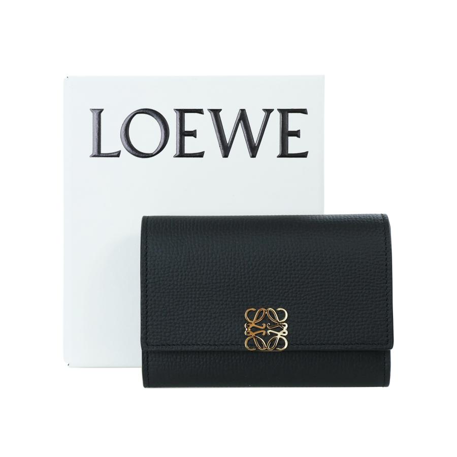 美品✨ロエベ 三つ折り財布 バーティカル アナグラム 型押し レザー ブラック LOEWE（ロエベ） 三つ折り財布 ペブル 小銭入れ付き レディース