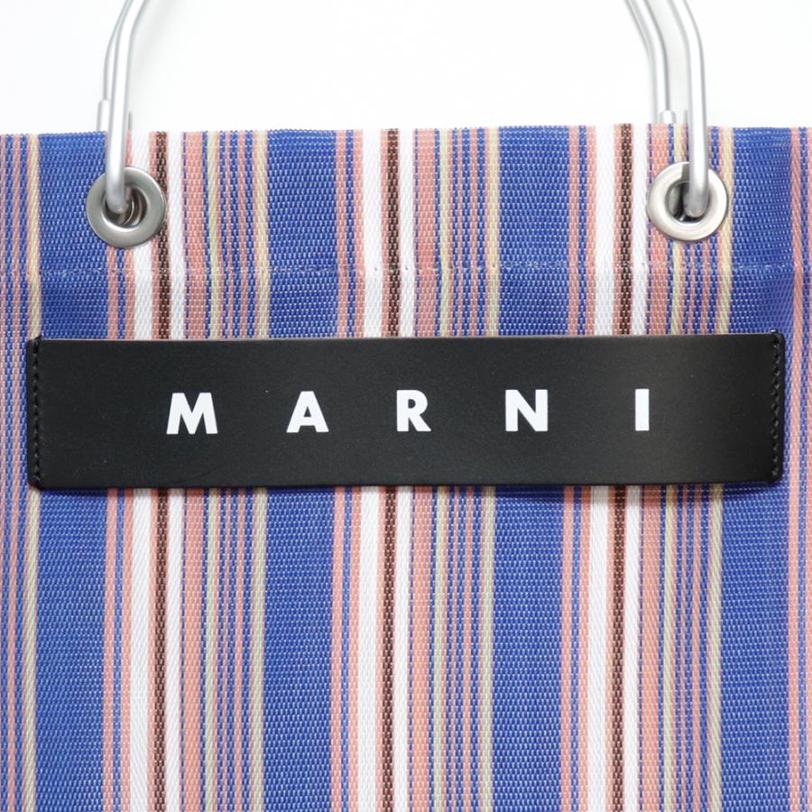 マルニフラワーカフェ トートバッグ ストライプ メッシュ A4対応 軽量 大きめ バッグ カバン 鞄 おしゃれ MARNI FLOWER CAFE ブルーの画像