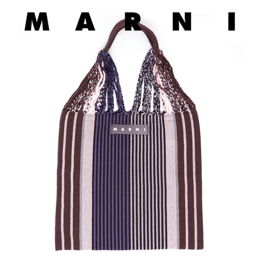MARNI マルニ フラワーカフェ ハンモック バッグ ストライプ ブルー-