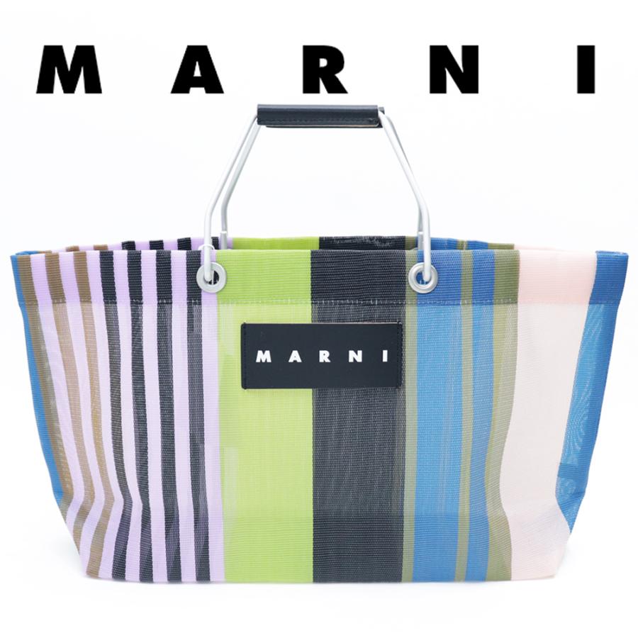 マルニフラワーカフェ トートバッグ ストライプ ミニサイズ メッシュ マルチグリーン 軽量 バッグ MARNI FLOWER CAFE かごバッグの画像